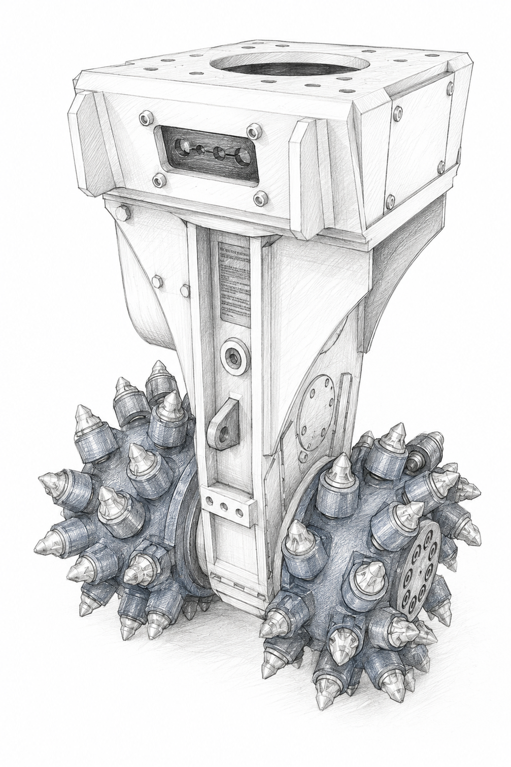 Hand-drawn pencil sketch of a Rippko drum cutter attachment